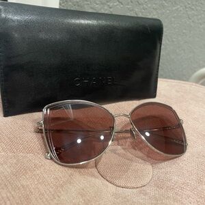 CHANEL Silver Frame Sunglasses with Brown Tint